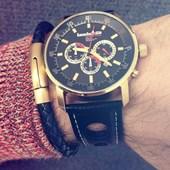 Armband flätad läder svart/guld 21 cm - Lambretta Watches - Lambrettawatches